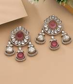 Rani color kundan earrings