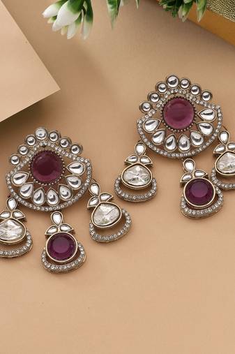 Purple color kundan earrings