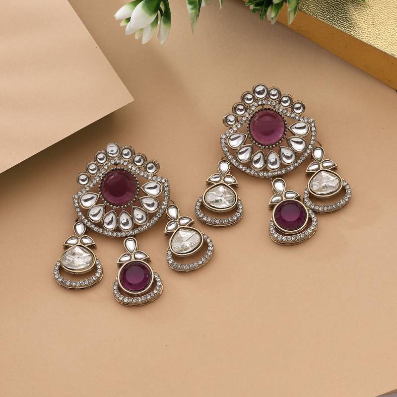 Purple color kundan earrings