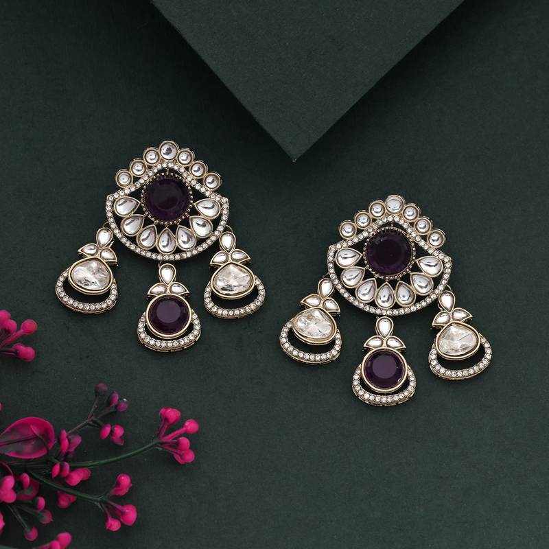 Purple color kundan earrings