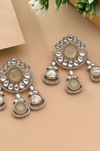 Light green color kundan earrings