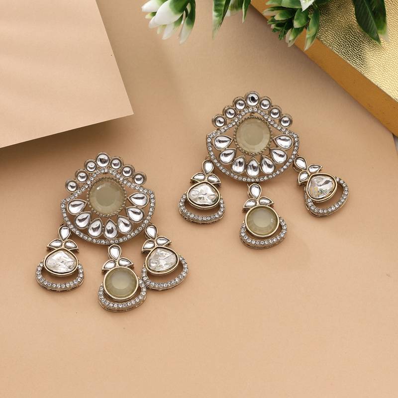 Light green color kundan earrings
