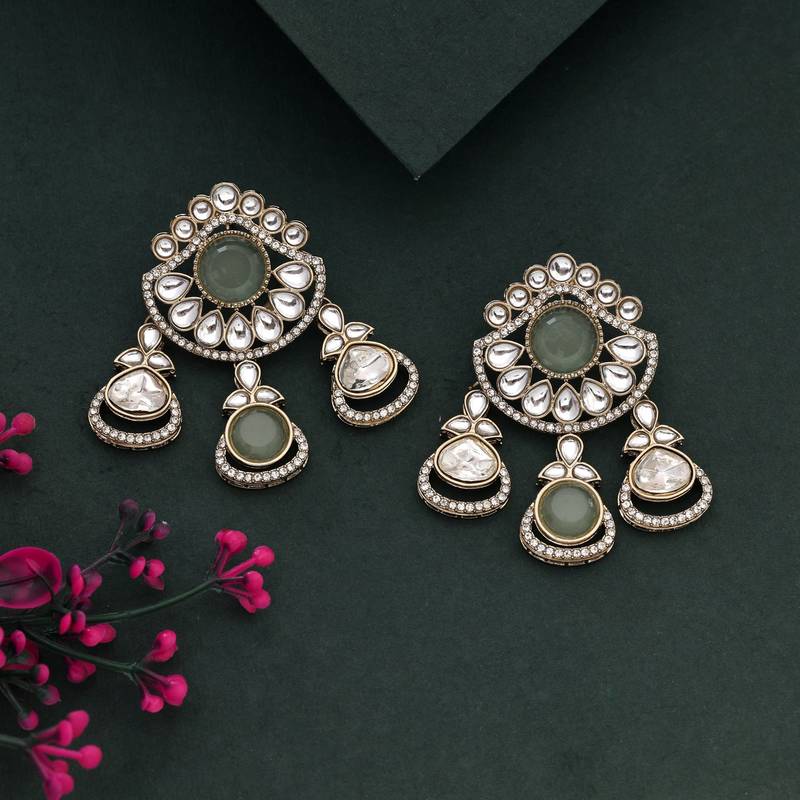 Light green color kundan earrings