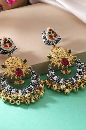 Gold & silver color dual tone oxidised earrings