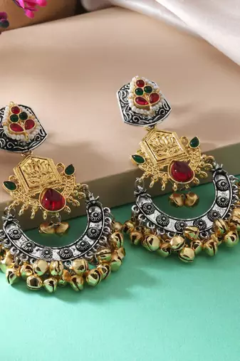 Gold & silver color dual tone oxidised earrings