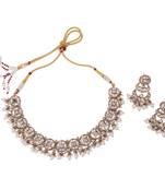 Round shape mother of pearl uncut kundan stone gold plated brass choker necklace set for women