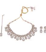 Oval shape uncut kundan stone gold plated brass choker necklace set with maang tikka for women