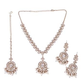 white brass choker necklace with round kundan work 1