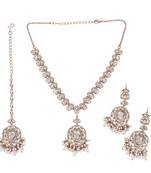 Round shape mother of pearl uncut kundan stone gold plated brass choker jewellery set for women