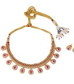 Oval shape small golden ball 22 kt gold plated brass choker necklace set for women and girls