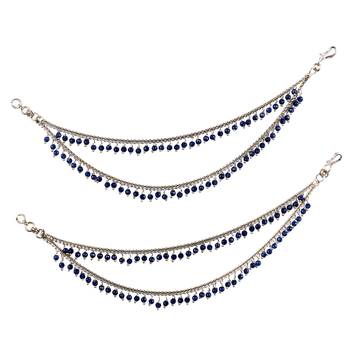 Dazzling 2 string blue pearl gold plated set of 2 brass ear-chain (kaanchain) for women and girls 1