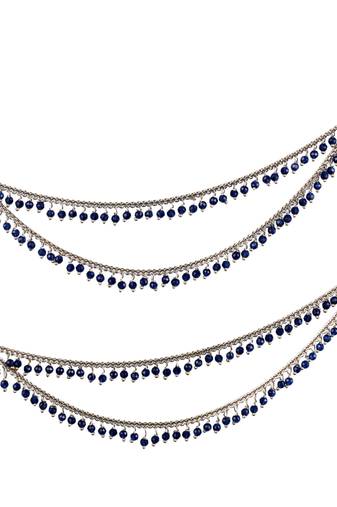 Dazzling 2 string blue pearl gold plated set of 2 brass ear-chain (kaanchain) for women and girls