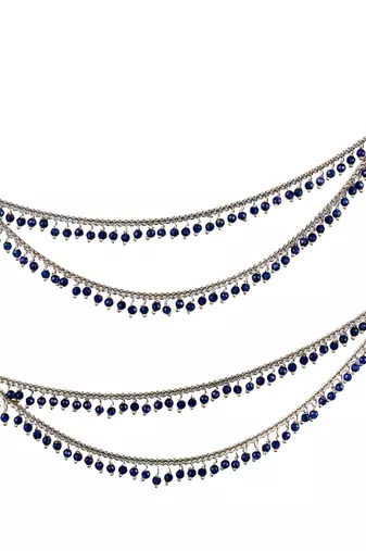 Dazzling 2 string blue pearl gold plated set of 2 brass ear-chain (kaanchain) for women and girls