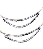 Dazzling 2 string blue pearl gold plated set of 2 brass ear-chain (kaanchain) for women and girls