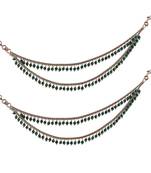 Dazzling 2 string green pearl gold plated set of 2 brass ear-chain (kaanchain) for women and girls
