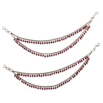 Dazzling 2 string maroon pearl gold plated set of 2 brass ear-chain (kaanchain) for women and girls 1