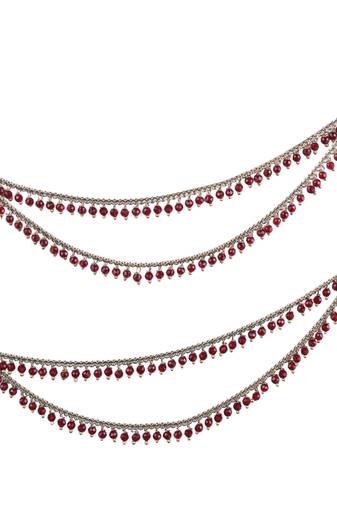 Dazzling 2 string maroon pearl gold plated set of 2 brass ear-chain (kaanchain) for women and girls