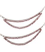 Dazzling 2 string maroon pearl gold plated set of 2 brass ear-chain (kaanchain) for women and girls