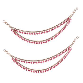 Dazzling 2 string pink pearl gold plated set of 2 brass ear-chain (kaanchain) for women and girls 1