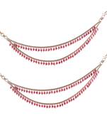 Dazzling 2 string pink pearl gold plated set of 2 brass ear-chain (kaanchain) for women and girls