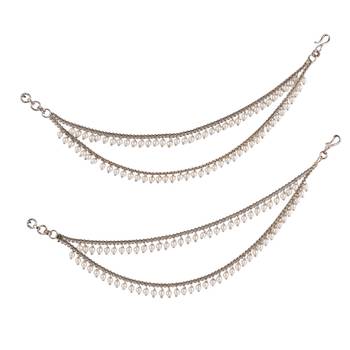 Dazzling 2 string white pearl gold plated set of 2 brass ear-chain (kaanchain) for women and girls 1