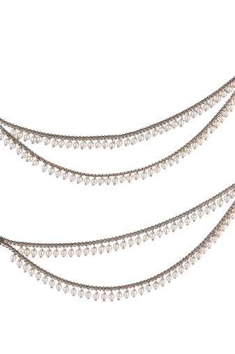 Dazzling 2 string white pearl gold plated set of 2 brass ear-chain (kaanchain) for women and girls