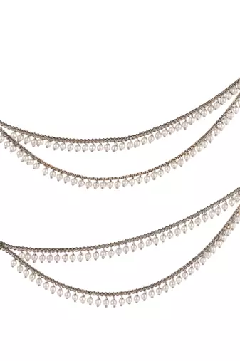 Dazzling 2 string white pearl gold plated set of 2 brass ear-chain (kaanchain) for women and girls