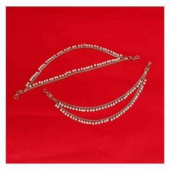Dazzling 2 string white pearl gold plated set of 2 brass ear-chain (kaanchain) for women and girls 2