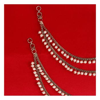 Dazzling 2 string white pearl gold plated set of 2 brass ear-chain (kaanchain) for women and girls 3