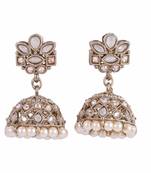 Amazing flower design white uncut kundan stone antique gold plated jhumki earring for women