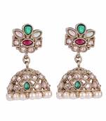 Astonish flower design multi uncut kundan stone antique gold plated jhumki earring for women