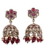 Beautiful flower design maroon uncut kundan stone antique gold plated jhumki earring for women