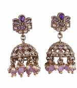 Brilliant flower design purple uncut kundan stone antique gold plated jhumki earring for women