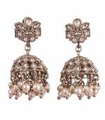 Classy flower design brown uncut kundan stone antique gold plated jhumki earring for women and girls