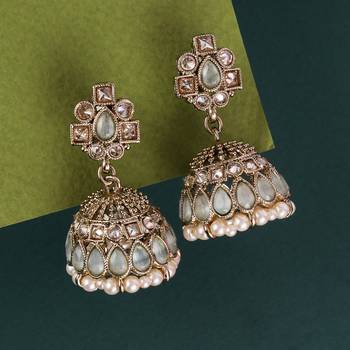 sky blue alloy jhumki with antique gold kundan stones 3