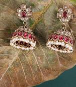 Elegant oval shape pink uncut kundan stone antique gold plated jhumki earring for women and girls