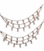 3 string white kundan stone pearl antique gold plated set of 2 ear-chain (kaanchain) for women