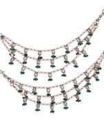 3 string green kundan stone pearl antique gold plated set of 2 ear-chain (kaanchain) for women