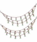 3 string light green kundan stone pearl antique gold plated set of 2 ear-chain (kaanchain) for women