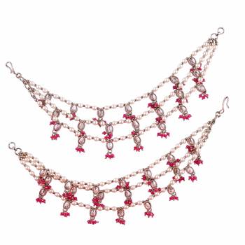 red alloy ear chain with kundan stone and pearl work 1