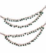 Mother of pearl green 2 string antique gold plated set of 2 brass ear-chain (kaanchain) for women