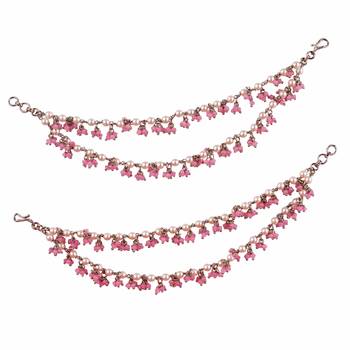 Mother of pearl pink 2 string antique gold plated set of 2 brass ear-chain (kaanchain) for women 1