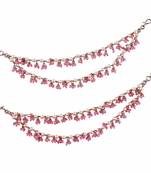 Mother of pearl pink 2 string antique gold plated set of 2 brass ear-chain (kaanchain) for women