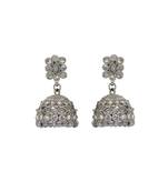 Beautiful pear and flower shape grey uncut kundan stone silver plated jhumki earring for women
