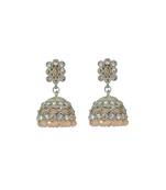 Brilliant pear and flower shape peach uncut kundan stone silver plated jhumki earring for women
