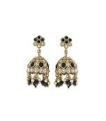 Modish flower shape black uncut kundan stone antique gold plated jhumki earring for women and girls