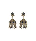 Pleasant flower shape blue uncut kundan stone antique gold plated jhumki earring for women and girls