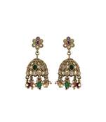 Pleasing flower shape multi uncut kundan stone antique gold plated jhumki earring for women