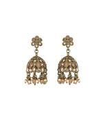 Pretty flower shape peach uncut kundan stone antique gold plated jhumki earring for women and girls