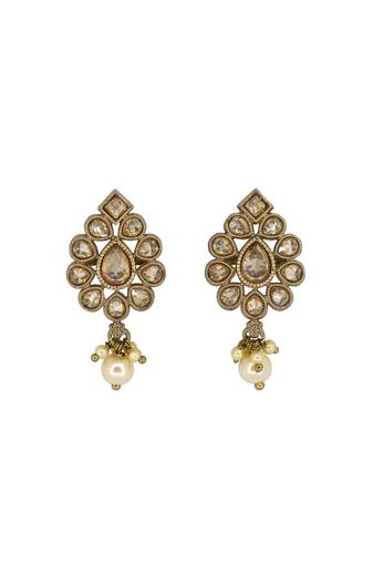 Lavish oval shape brown uncut kundan stone antique gold plated jhumki earring for women and girls
